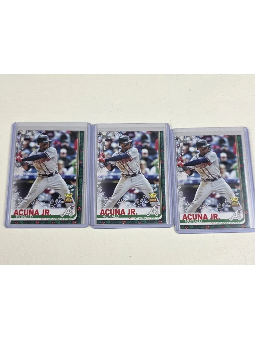 3x Ronald Acuna jr. 2019 Topps Holiday SP Gold Cup ROY CARD